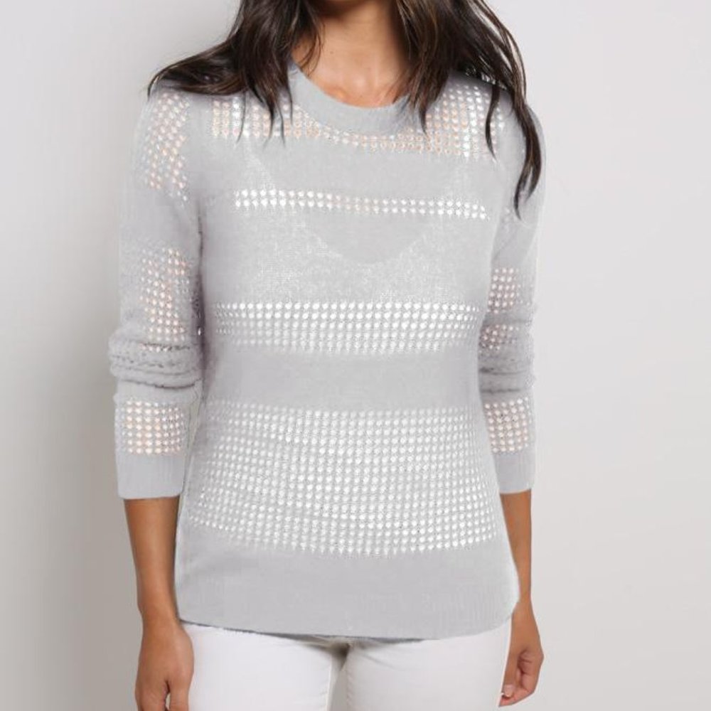 Light Gray Cashmere Mesh Crewneck Pullover